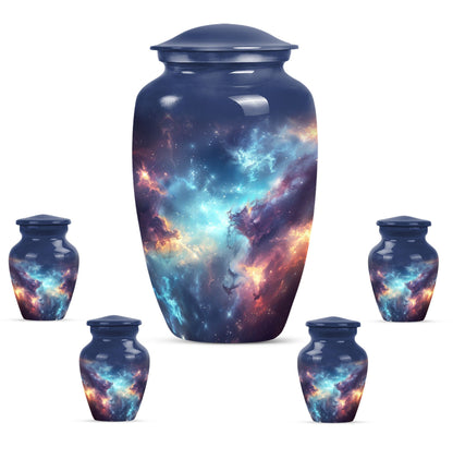 Nebula Galaxy Theme Large Urn With 4 Keepsake Urn