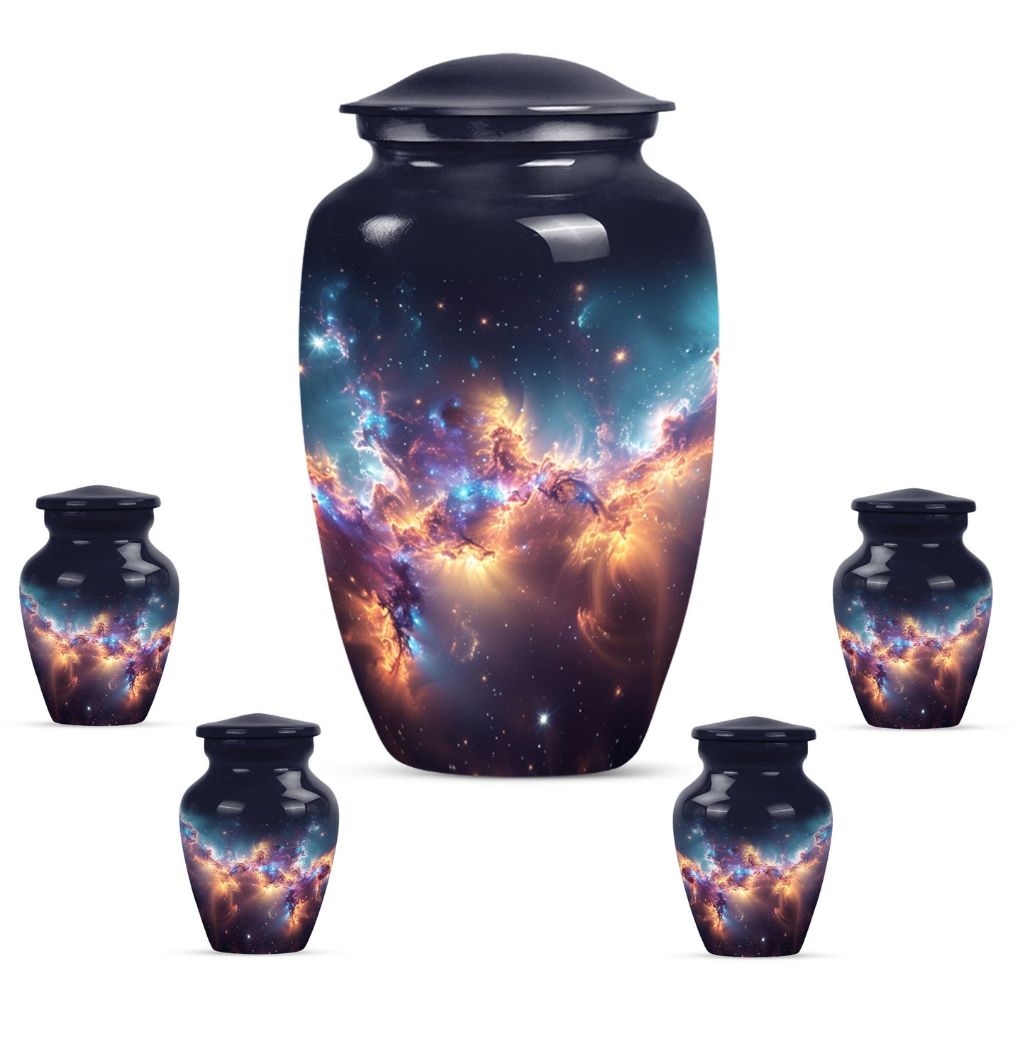 Nebula Galaxy Theme Large Urn With 4 Keepsake Urn