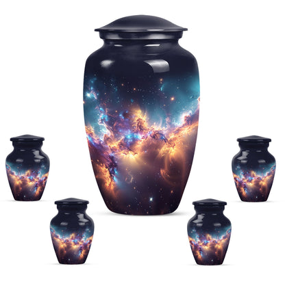 Nebula Galaxy Theme Large Urn With 4 Keepsake Urn