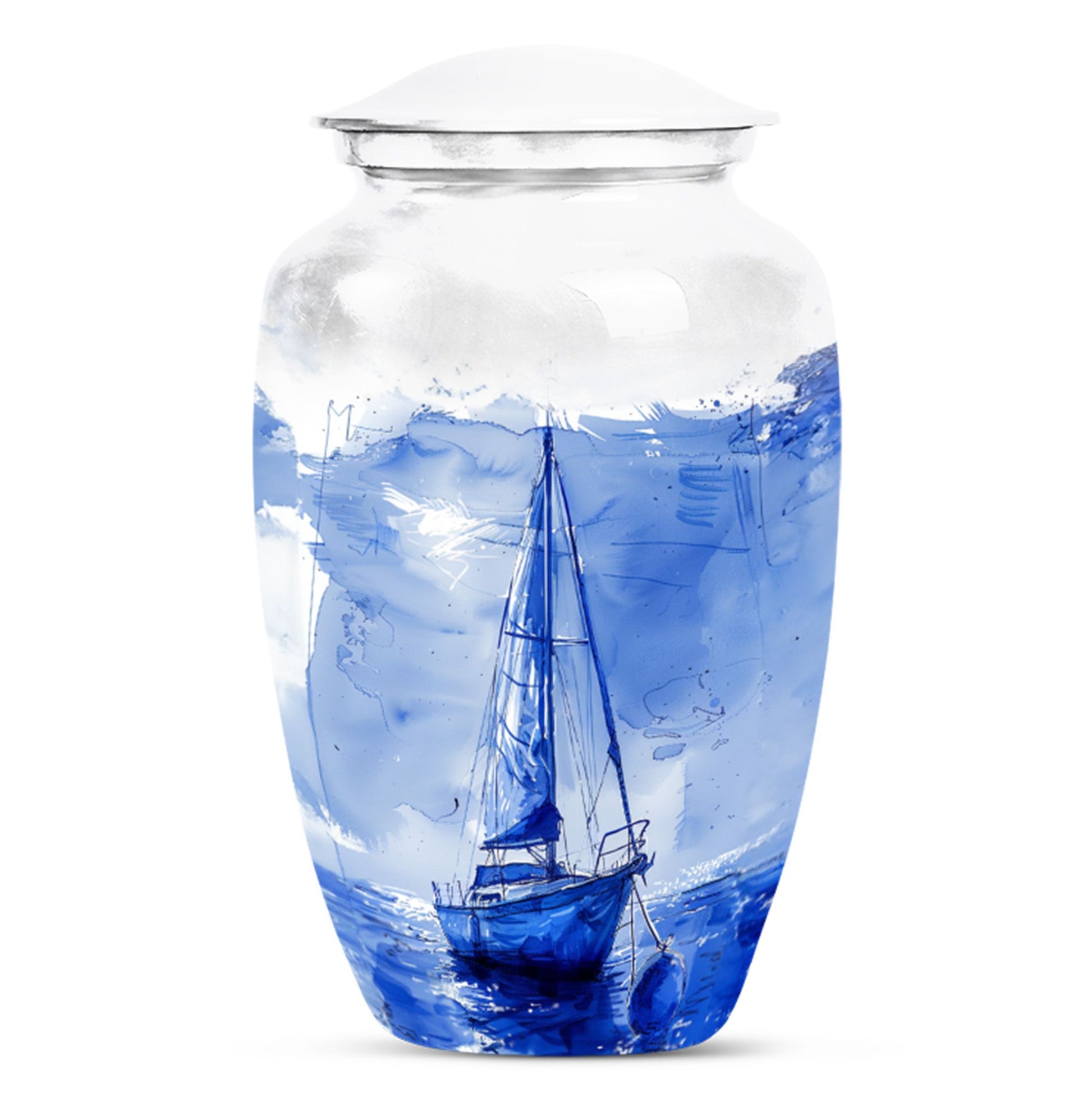 Sailboat Artistic Cremation Urn – Blue Large Human Ashes Urn