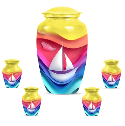 Sail Boat Theme Large Urn With 4 Keepsake Urn