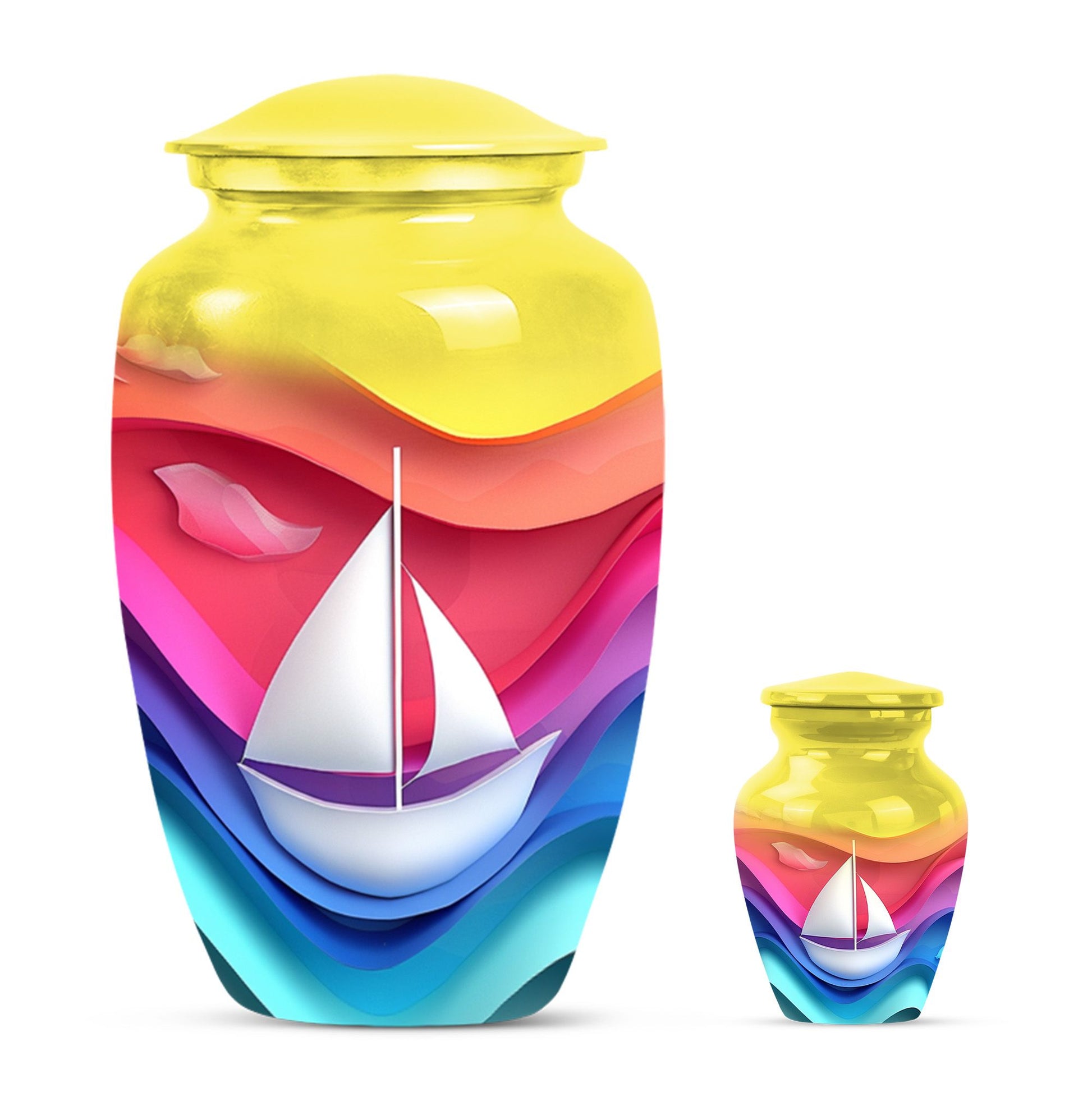 Sail Boat Theme Large Urn With 1 Keepsake Urn