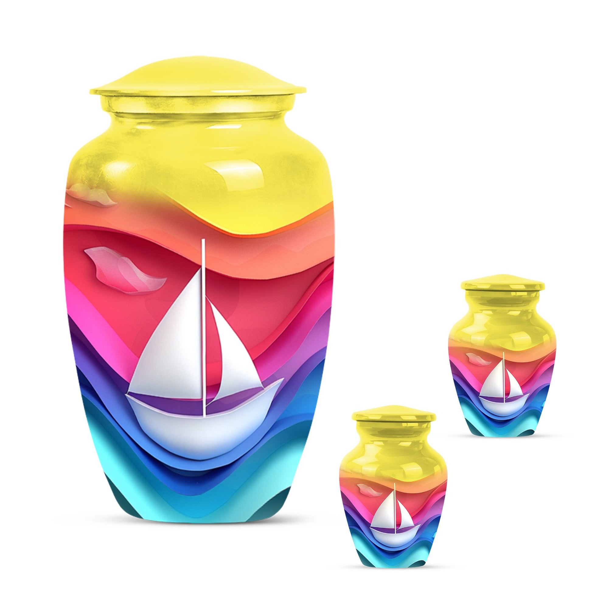 Sail Boat Theme Large Urn With 2 Keepsake Urn