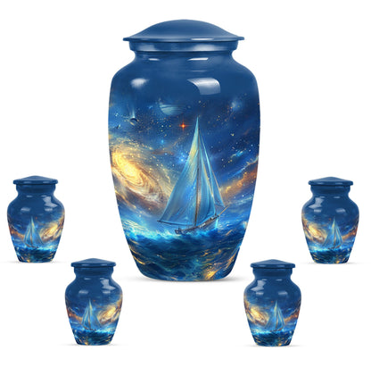 Sail Boat Theme Large Urn With 4 Keepsake Urn
