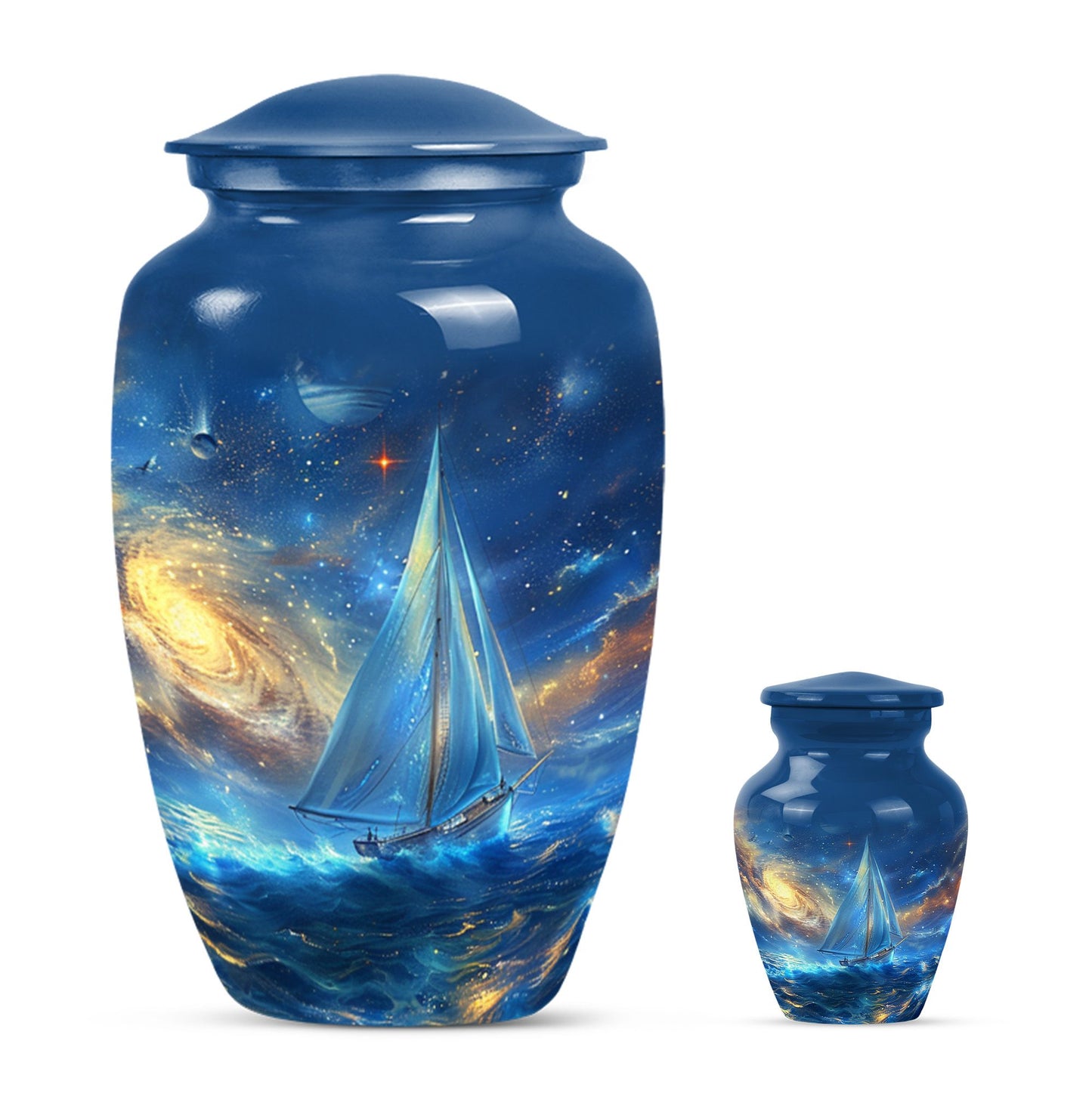 Sail Boat Theme Large Urn With 1 Keepsake Urn