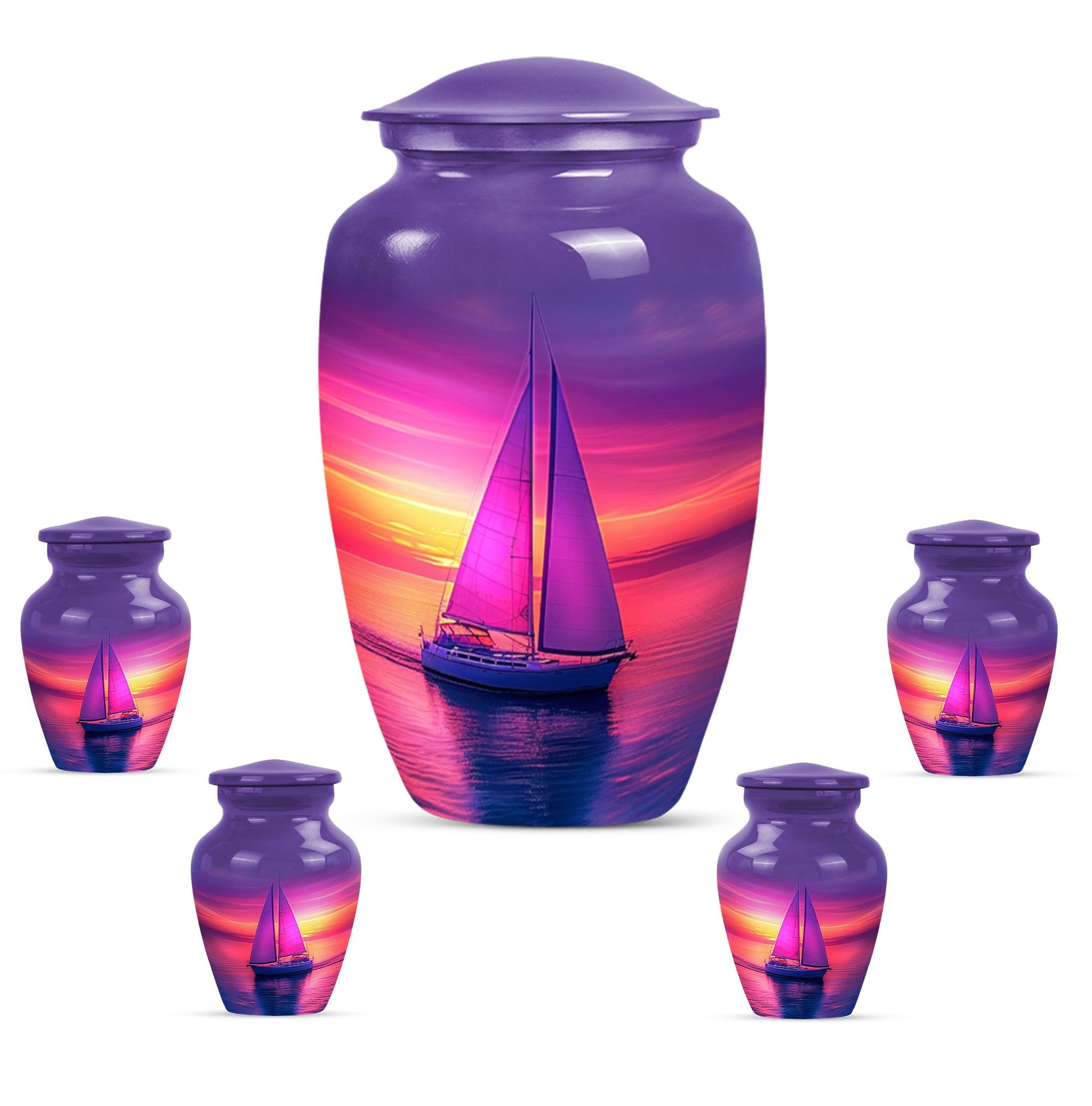 Sail Boat Theme Large Urn With 4 Keepsake Urn