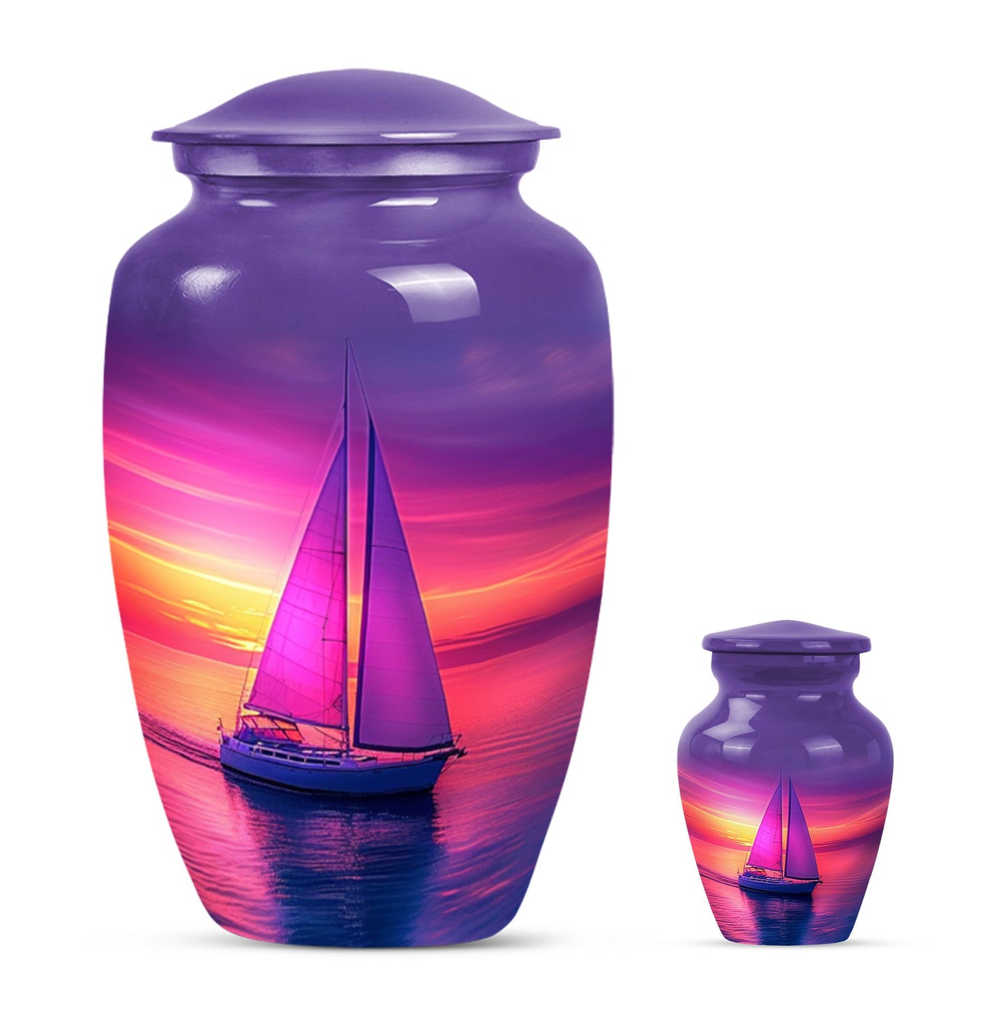 Sail Boat Theme Large Urn With 1 Keepsake Urn