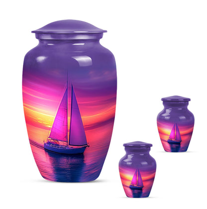 Sail Boat Theme Large Urn With 2 Keepsake Urn