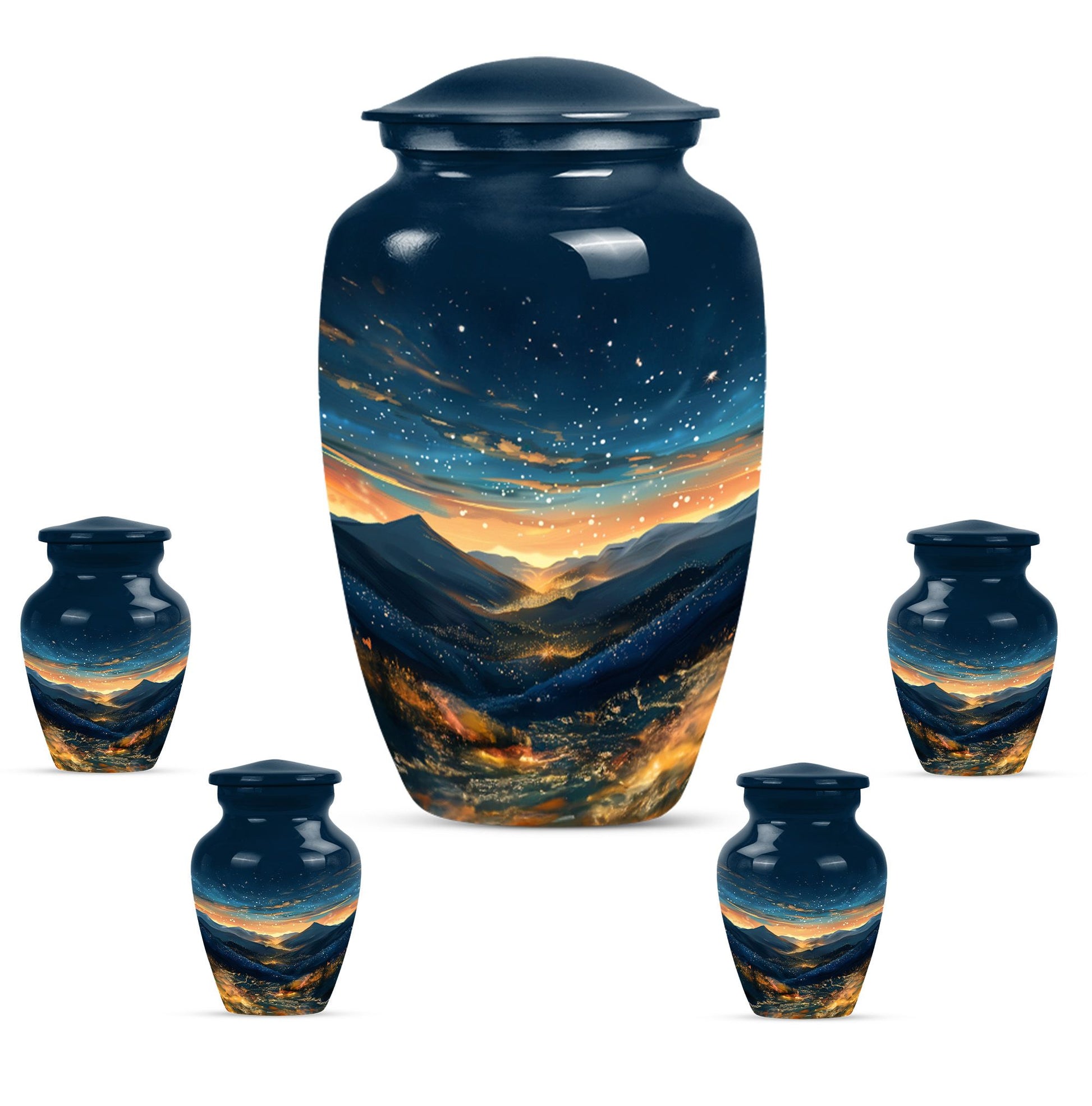 Starry Night Theme Large Urn With 4 Keepsake Urn