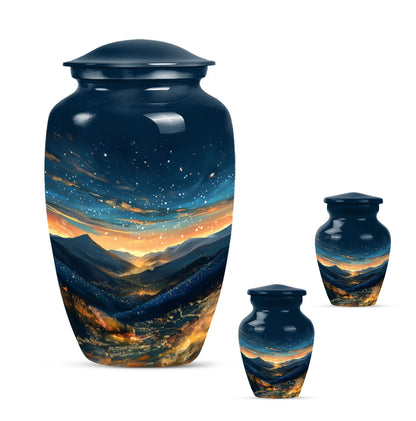 Starry Night Theme Large Urn With 2 Keepsake Urn