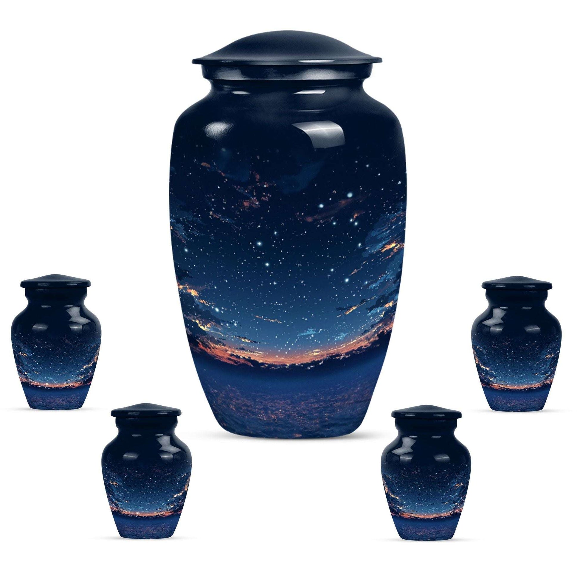 Starry Night Theme Large Urn With 4 Keepsake Urn