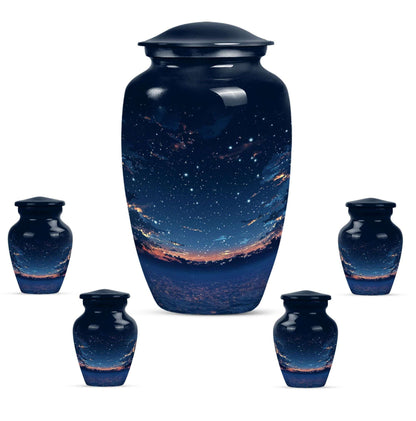Starry Night Theme Large Urn With 4 Keepsake Urn
