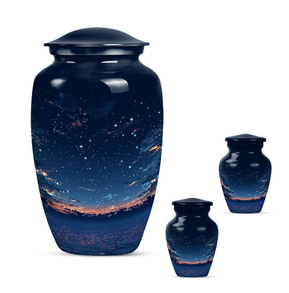 Starry Night Theme Large Urn With 2 Keepsake Urn