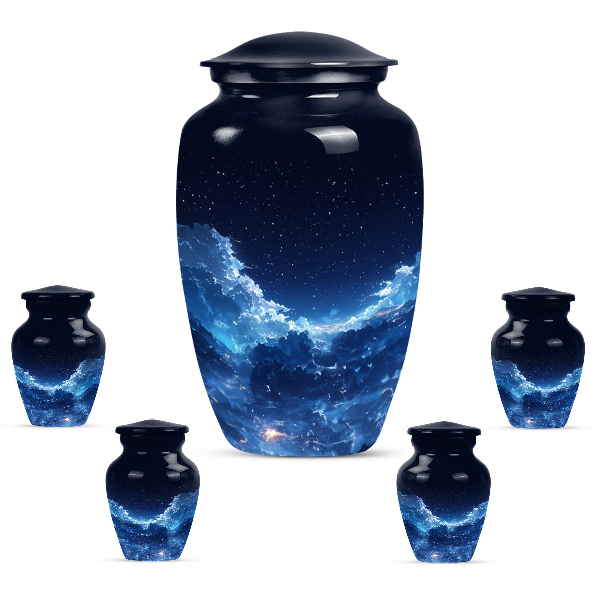 Starry Night Theme Large Urn With 4 Keepsake Urn