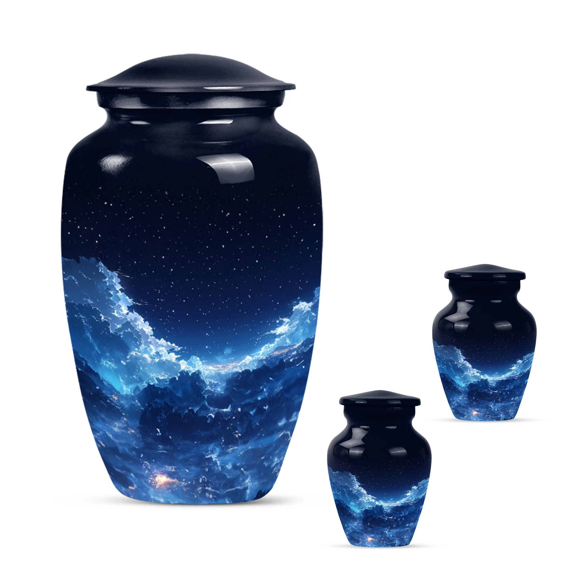 Starry Night Theme Large Urn With 2 Keepsake Urn