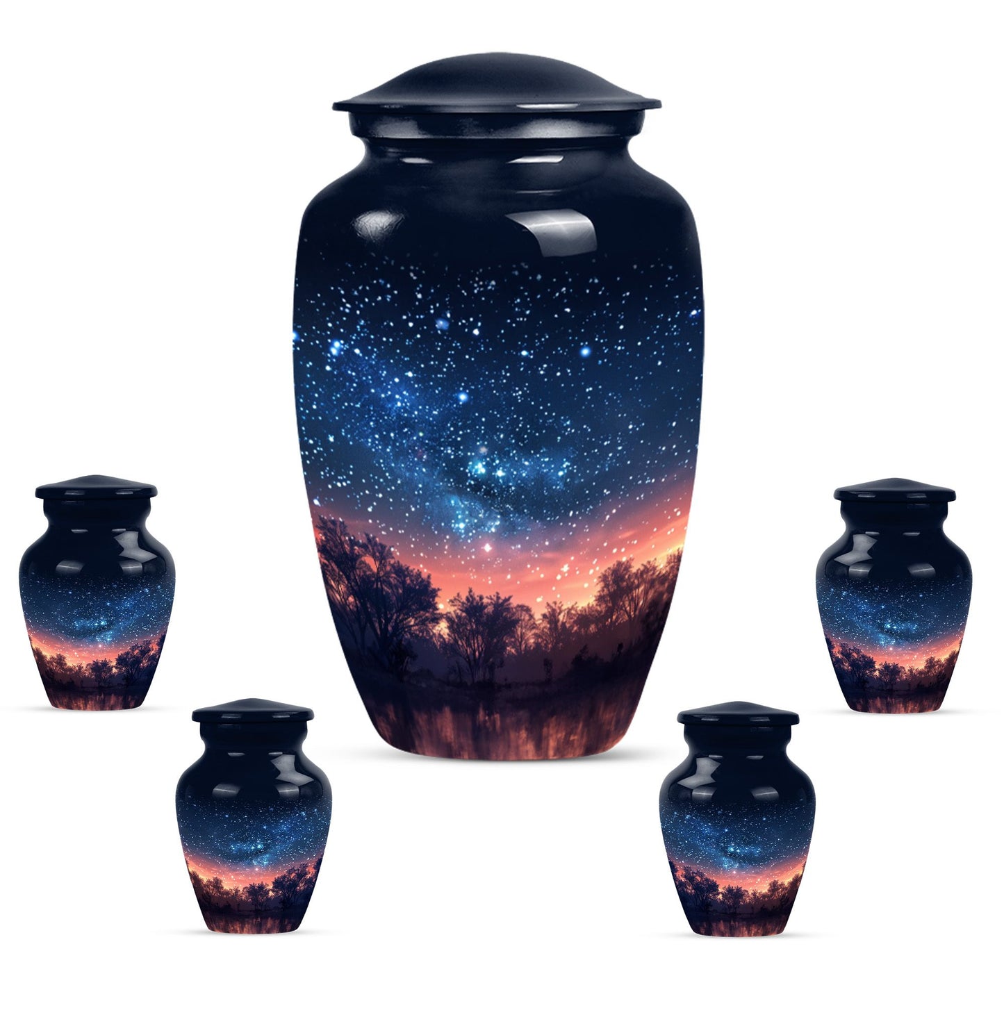 Starry Night Theme Large Urn With 4 Keepsake Urn