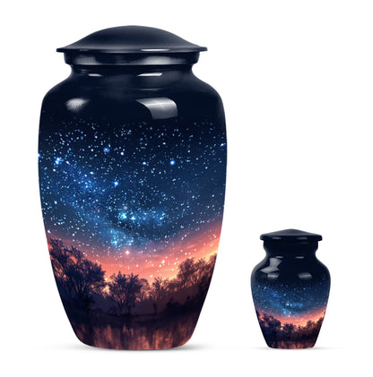 Starry Night Theme Large Urn With 1 Keepsake Urn