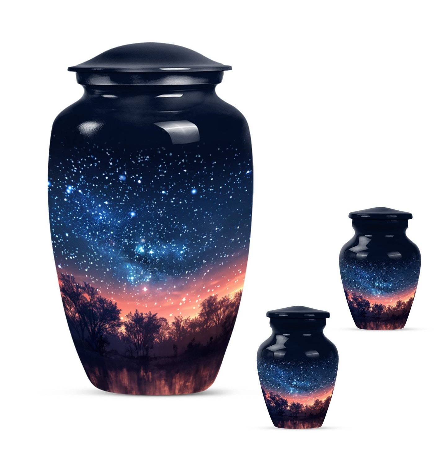 Starry Night Theme Large Urn With 2 Keepsake Urn