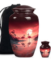 Flamingo Theme Large Urn With 1 Keepsake Urn