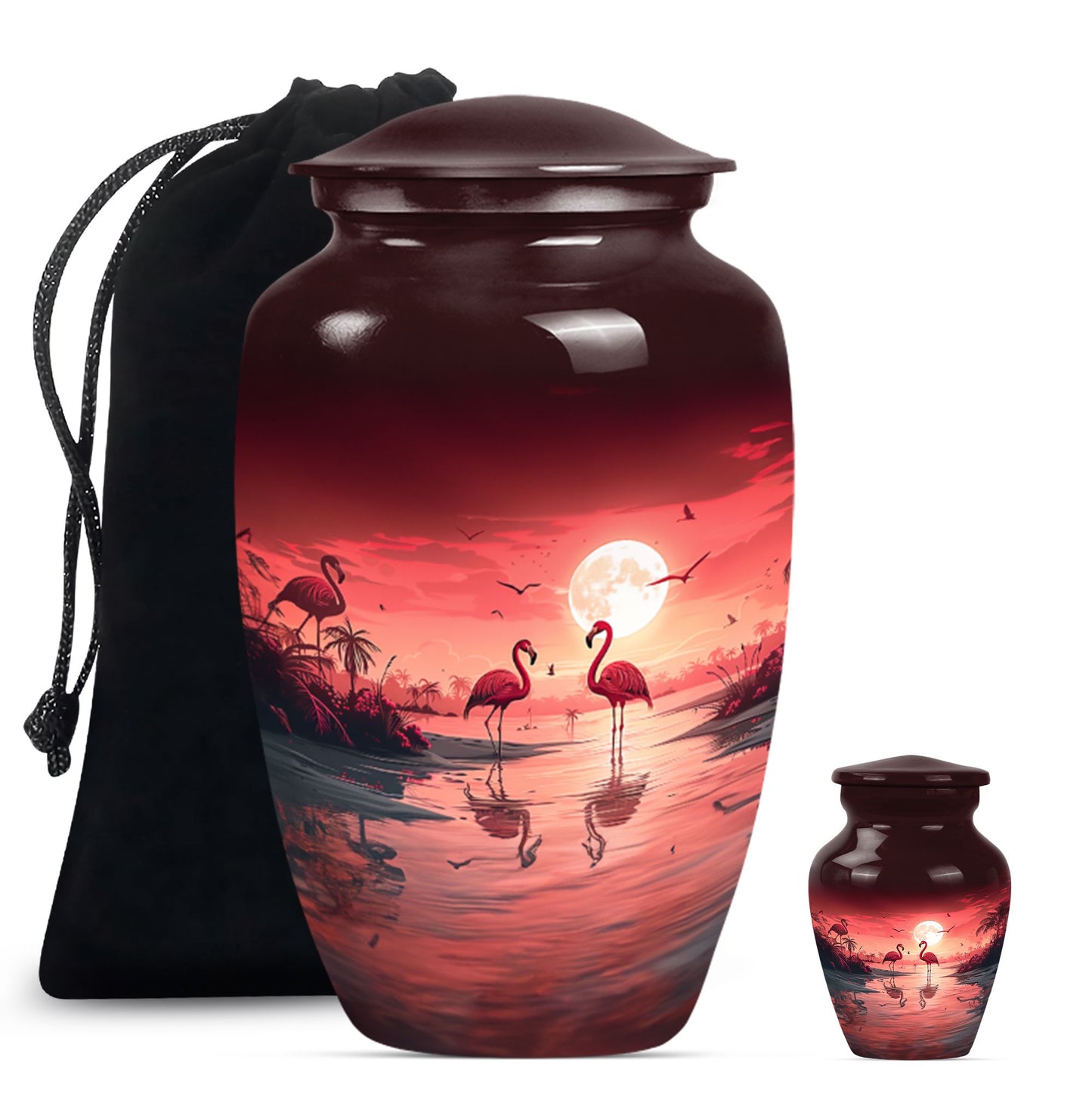 Flamingo Theme Large Urn With 1 Keepsake Urn