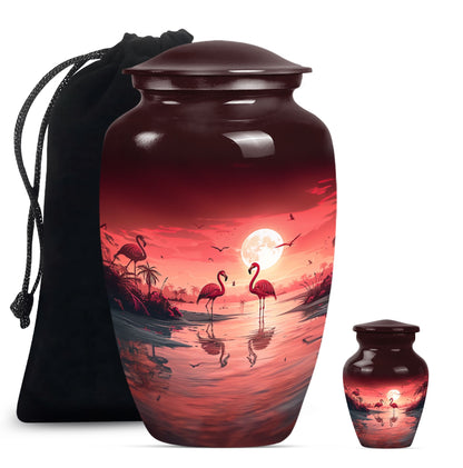 Flamingo Theme Large Urn With 1 Keepsake Urn