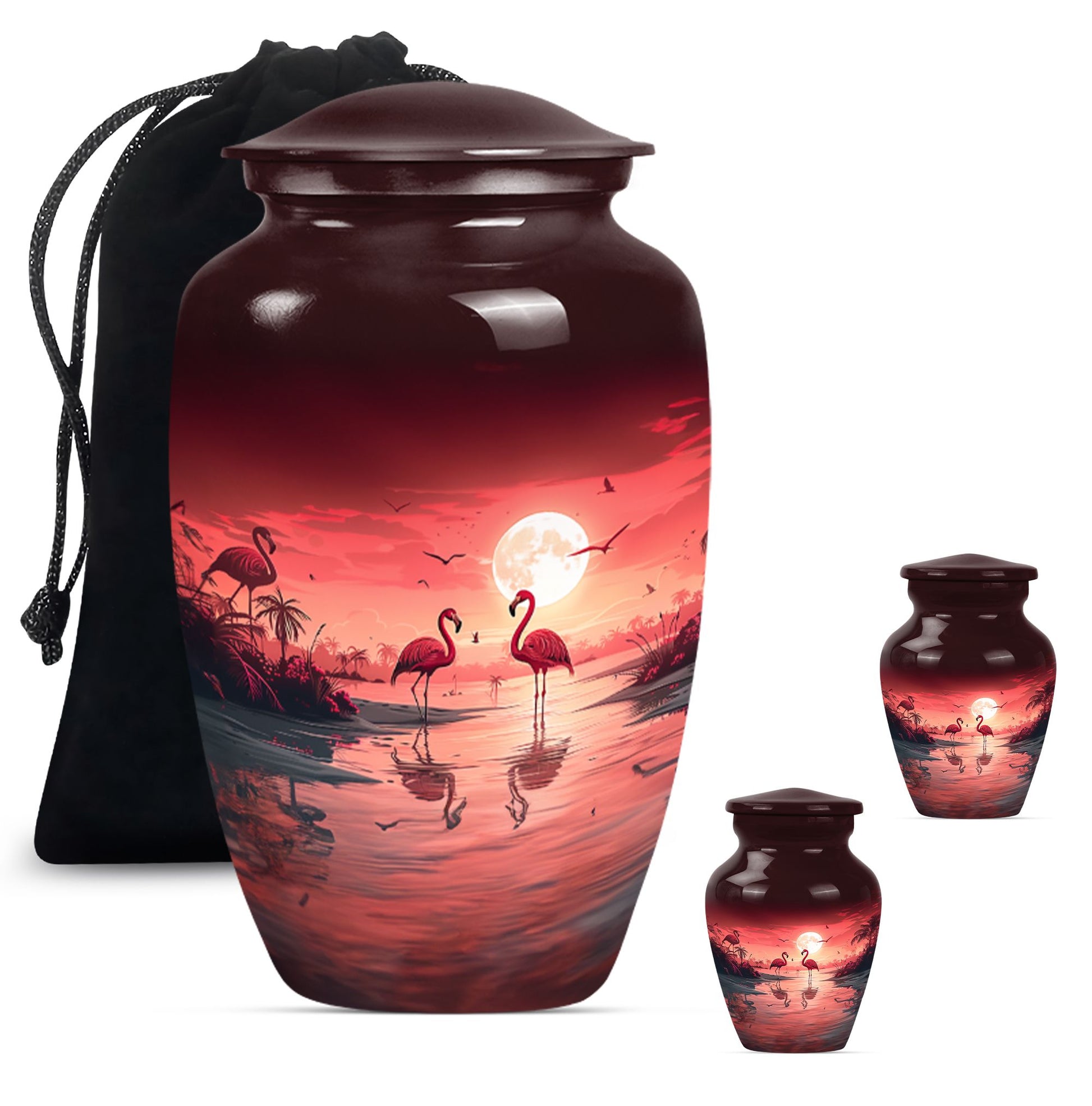 Flamingo Theme Large Urn With 2 Keepsake Urn