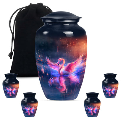 Flamingo Theme Large Urn With 4 Keepsake Urn