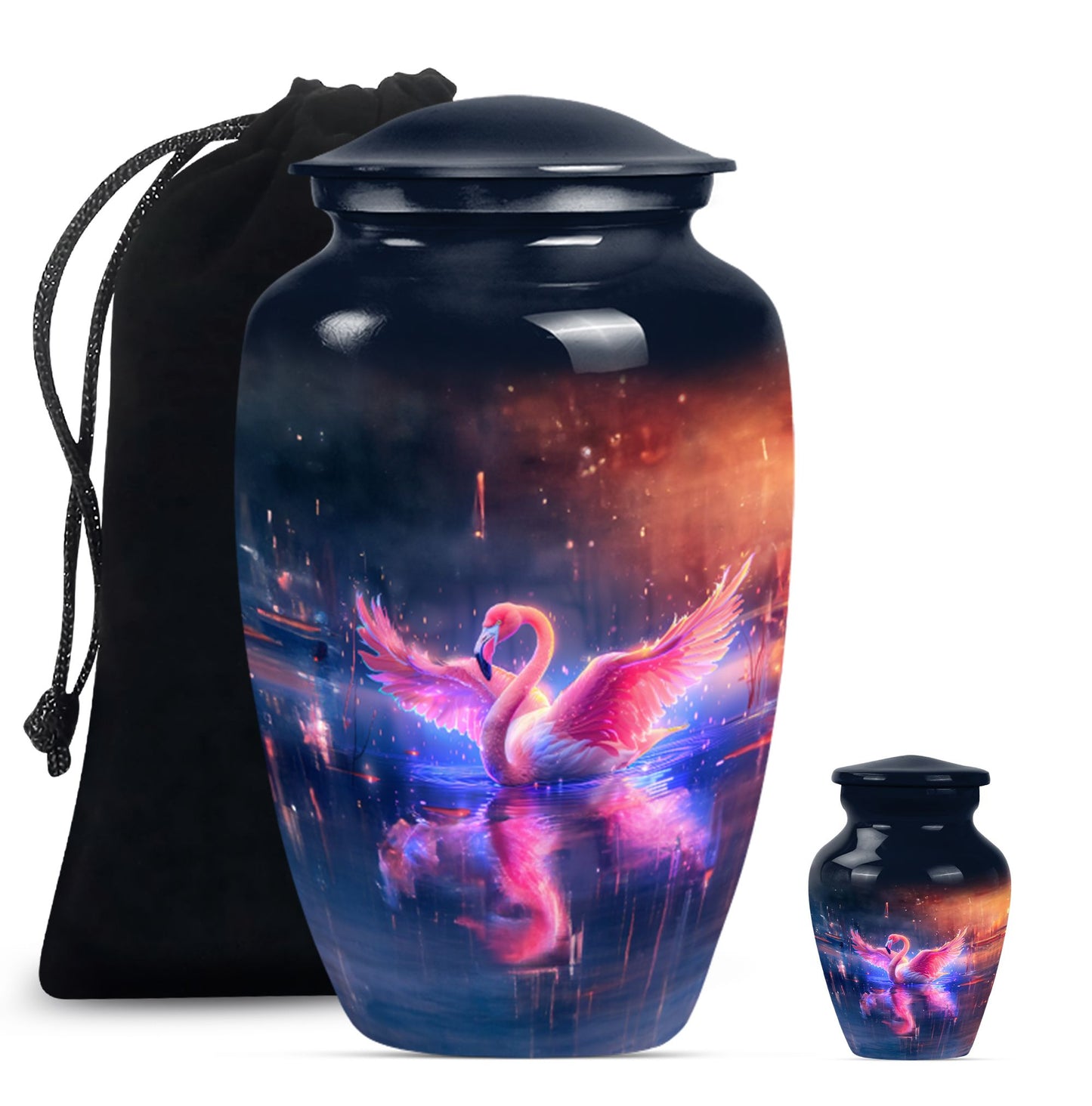 Flamingo Theme Large Urn With 1 Keepsake Urn