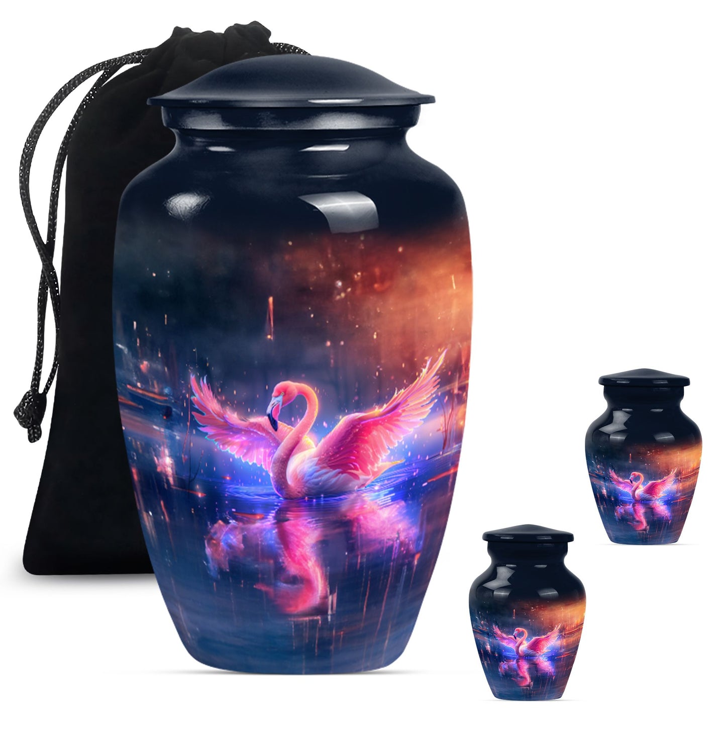 Flamingo Theme Large Urn With 2 Keepsake Urn