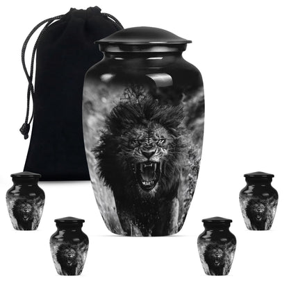 Lion Theme Large Urn With 4 Keepsake Urn