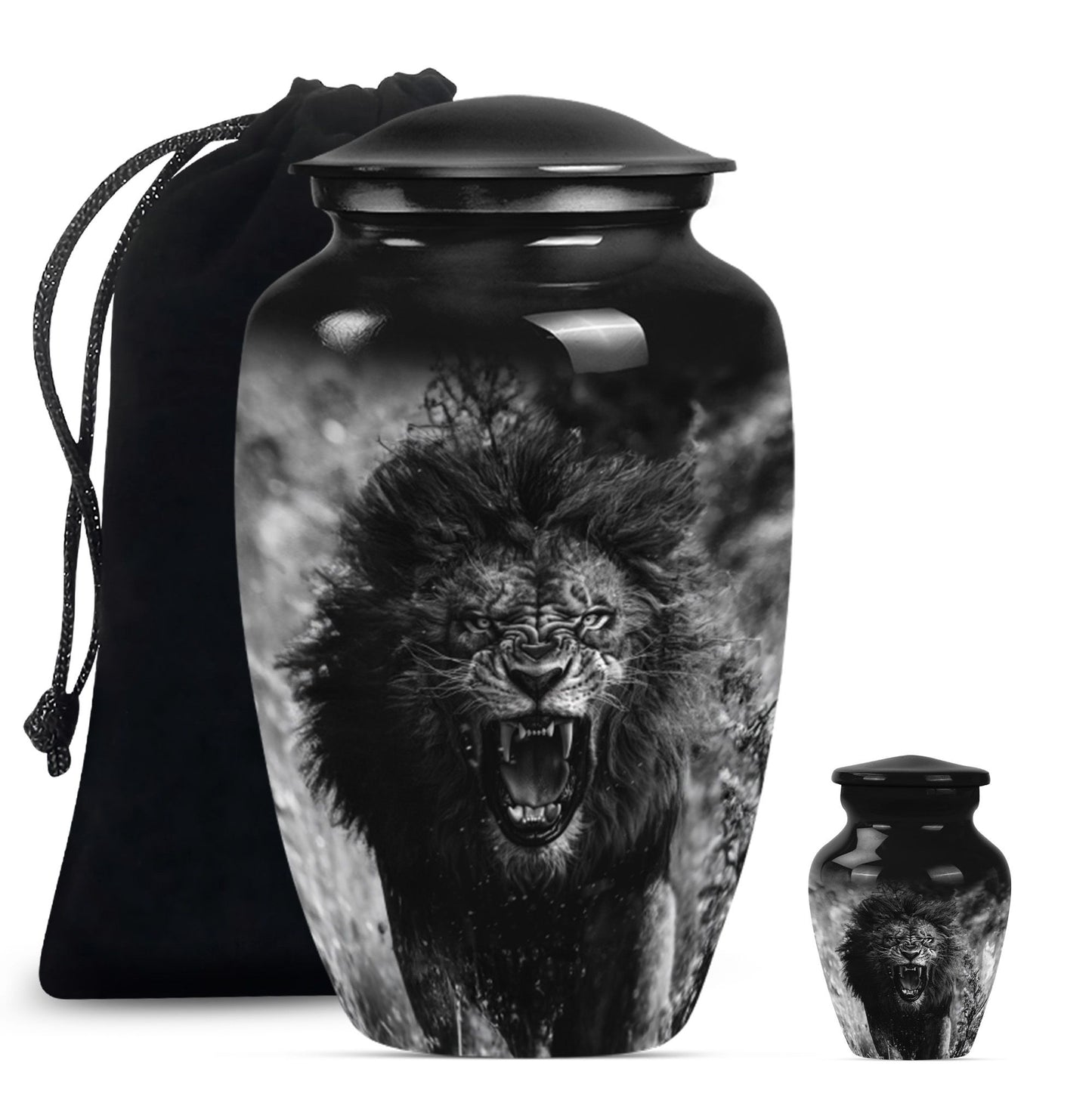 Lion Theme Large Urn With 1 Keepsake Urn