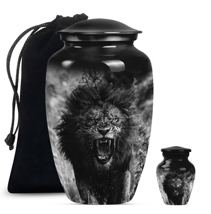 Lion Theme Large Urn With 1 Keepsake Urn