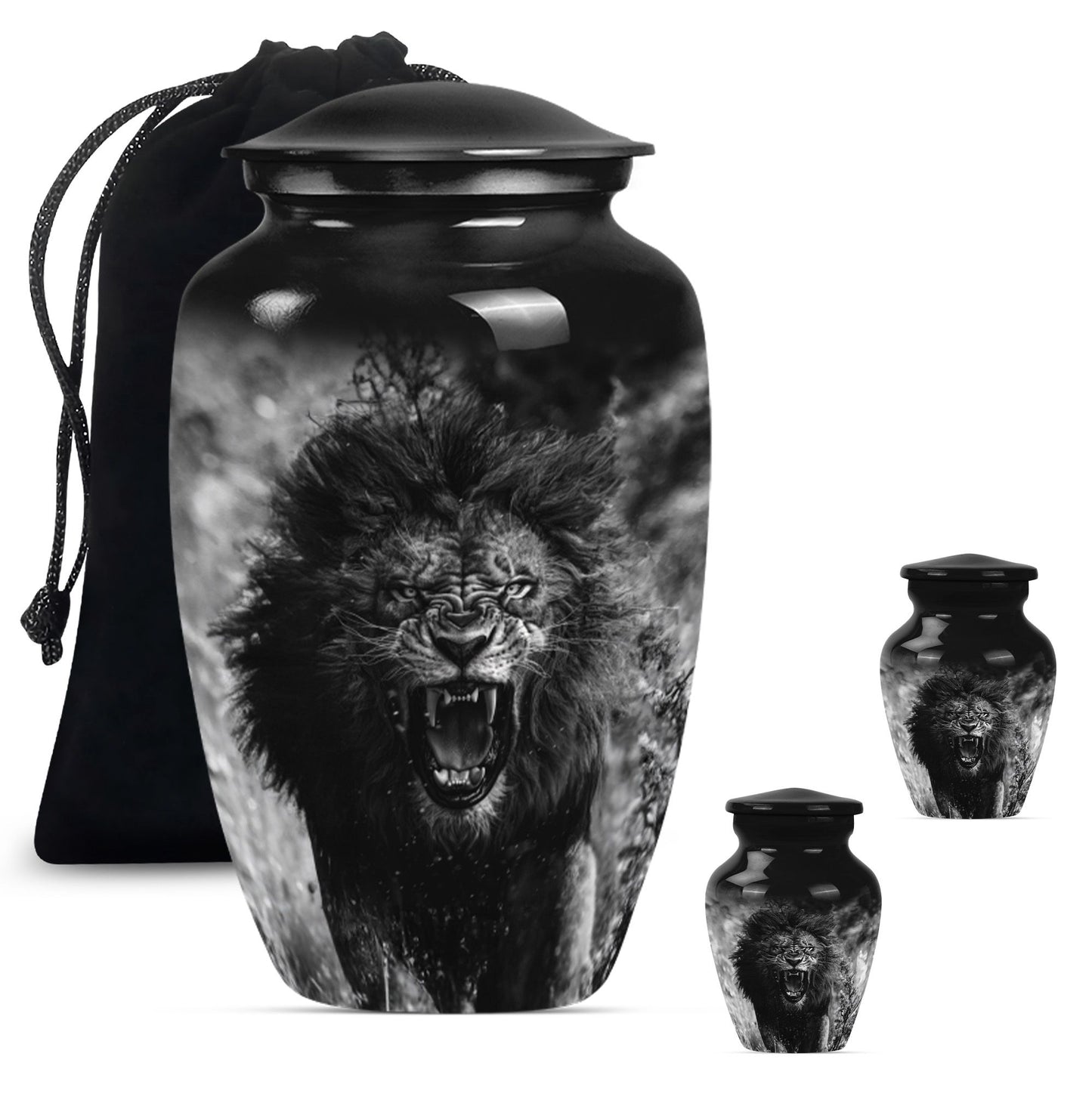 Lion Theme Large Urn With 2 Keepsake Urn