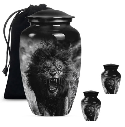 Lion Theme Large Urn With 2 Keepsake Urn