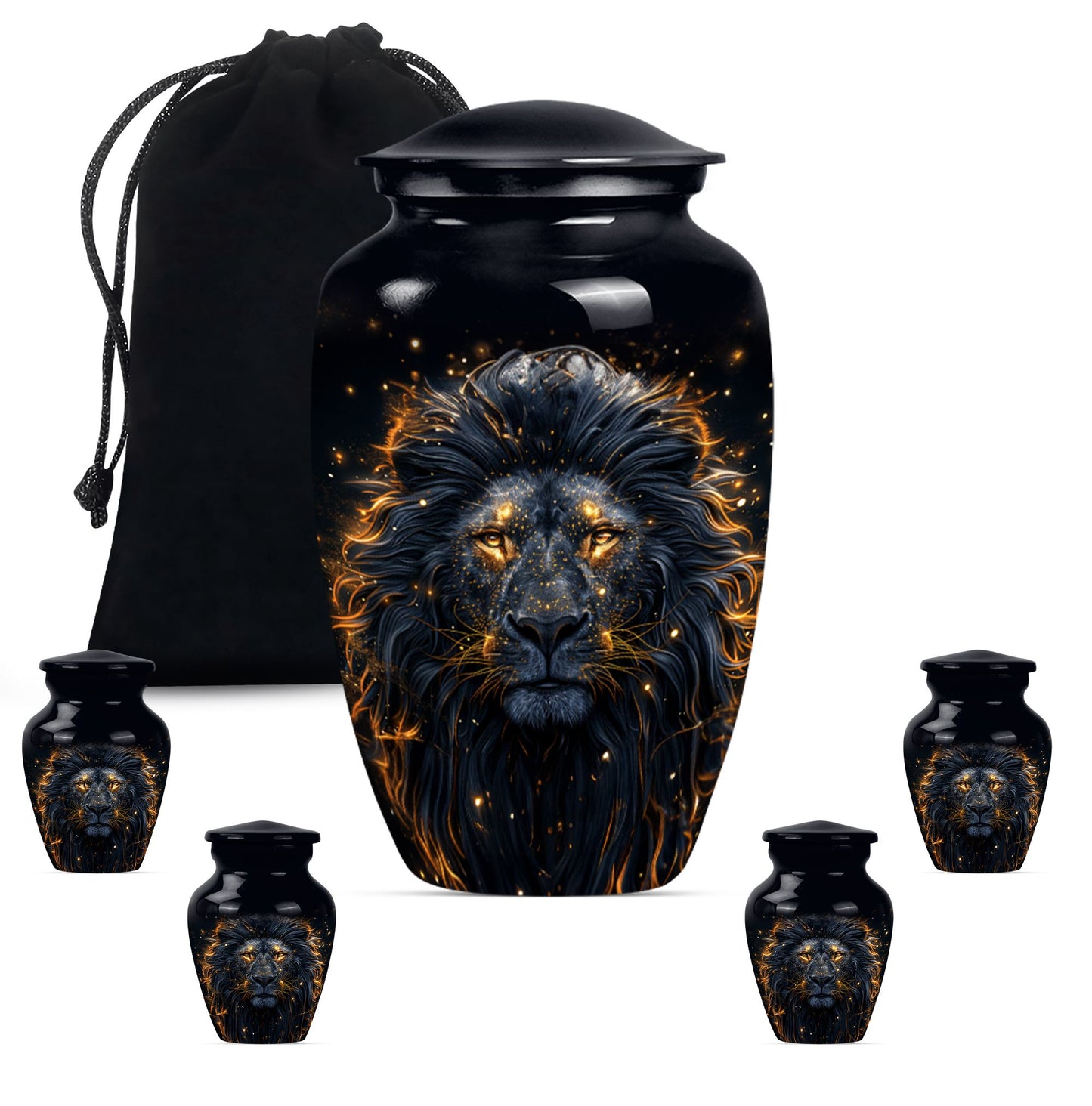 Lion Theme Large Urn With 4 Keepsake Urn