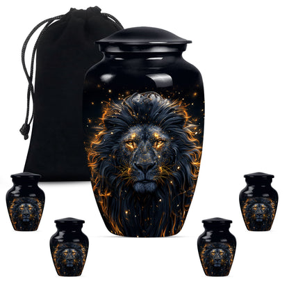 Lion Theme Large Urn With 4 Keepsake Urn