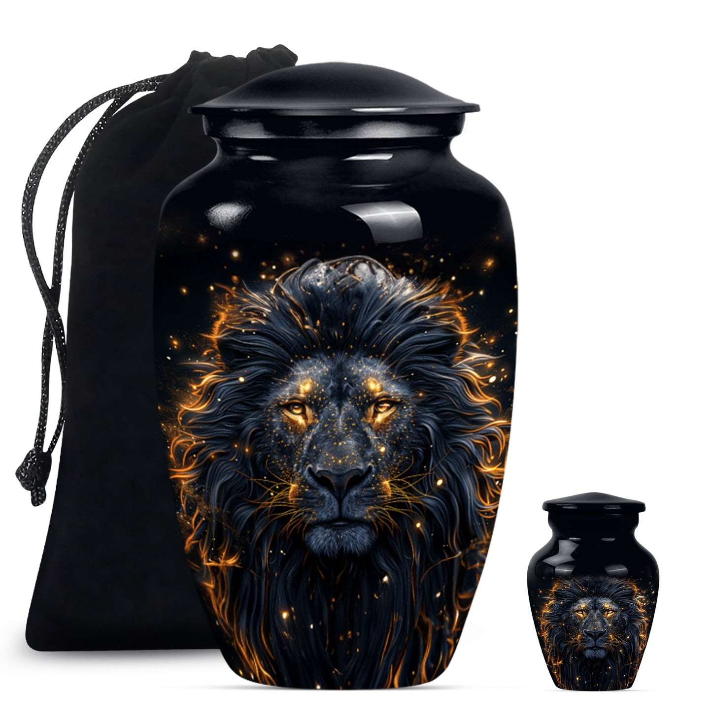 Lion Theme Large Urn With 1 Keepsake Urn