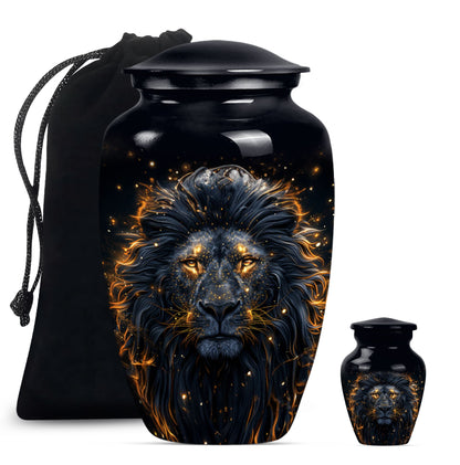 Lion Theme Large Urn With 1 Keepsake Urn