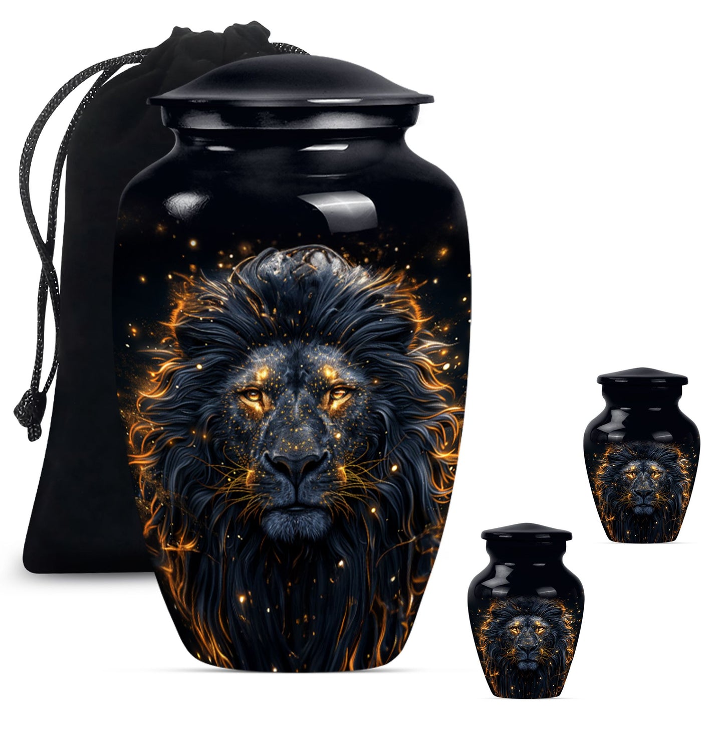 Lion Theme Large Urn With 2 Keepsake Urn