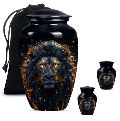 Lion Theme Large Urn With 2 Keepsake Urn