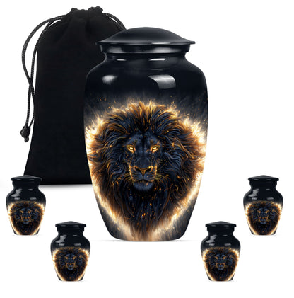 Lion Theme Large Urn With 4 Keepsake Urn