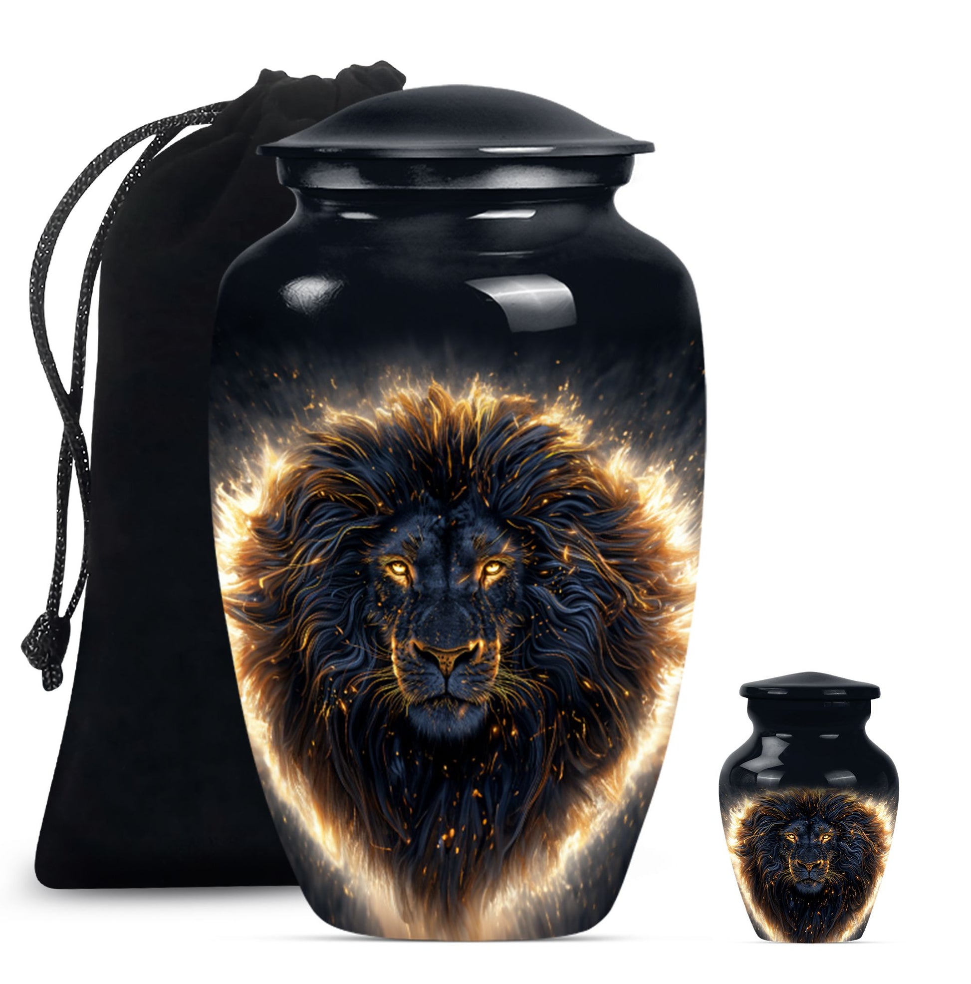 Lion Theme Large Urn With 1 Keepsake Urn