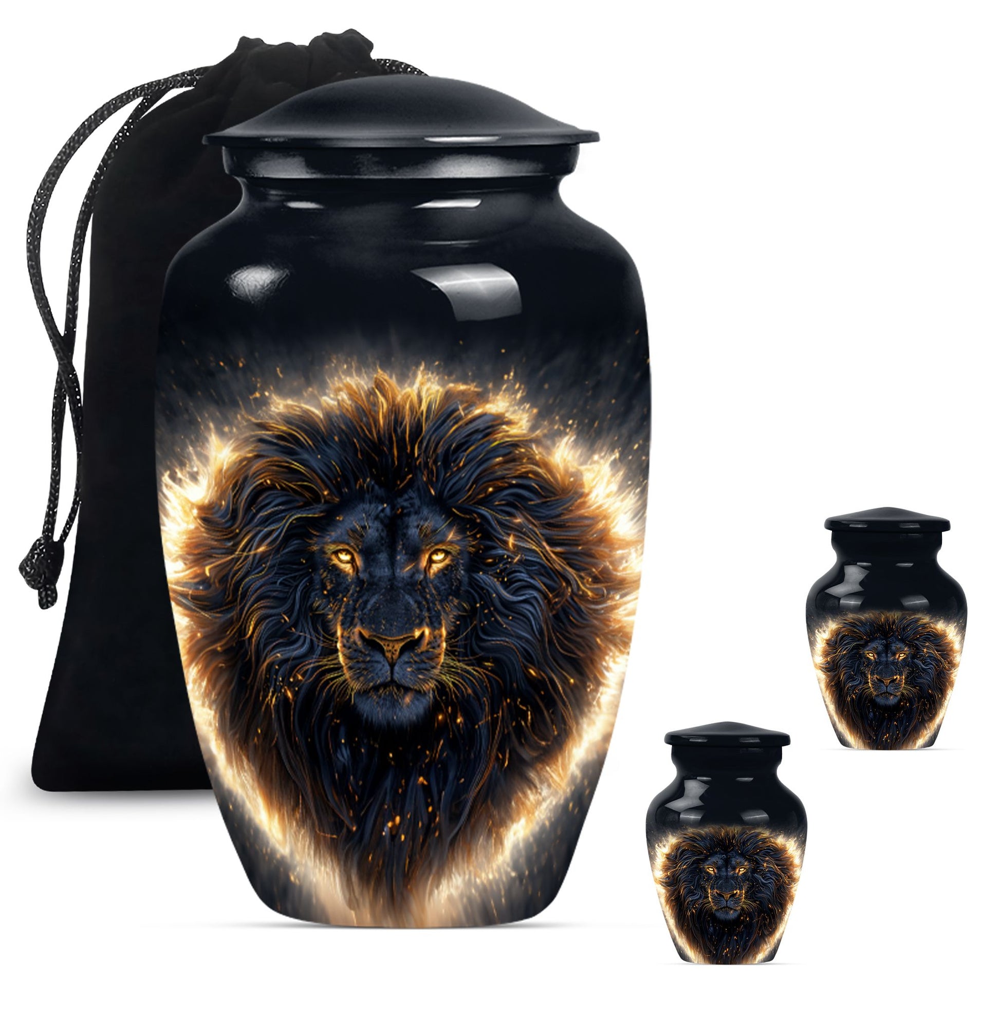 Lion Theme Large Urn With 2 Keepsake Urn