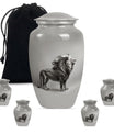 Lion Theme Large Urn With 4 Keepsake Urn