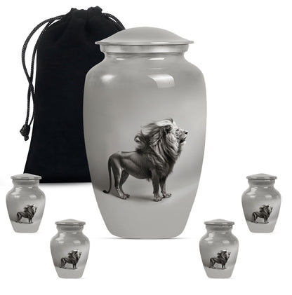 Lion Theme Large Urn With 4 Keepsake Urn