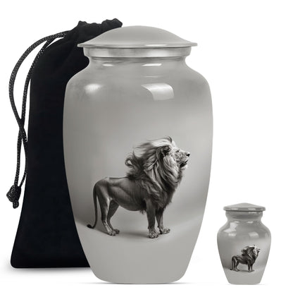 Lion Theme Large Urn With 1 Keepsake Urn