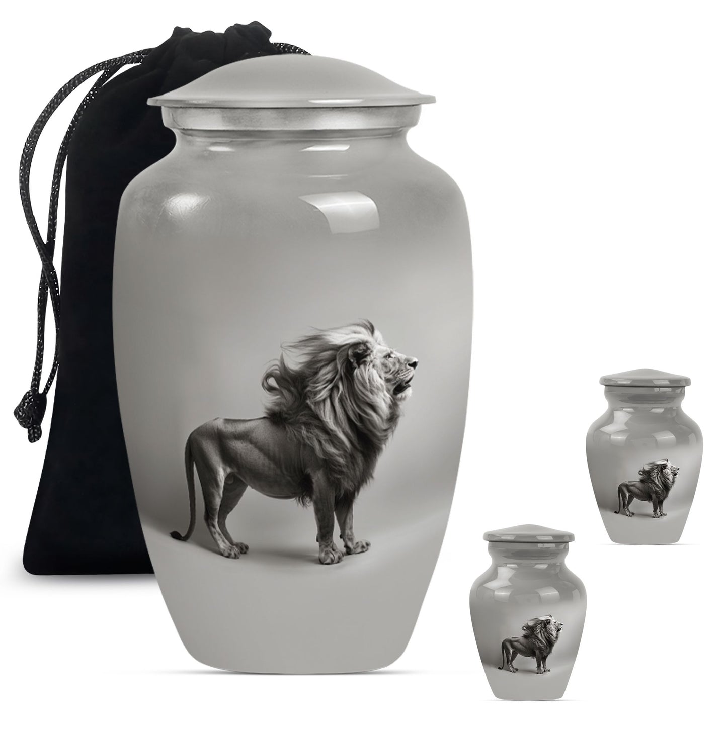 Lion Theme Large Urn With 2 Keepsake Urn