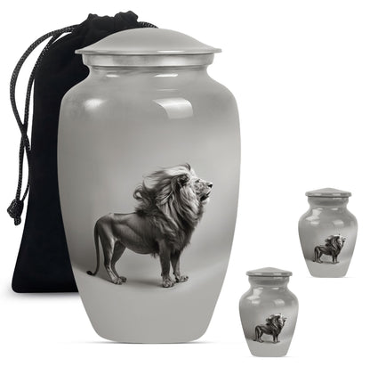 Lion Theme Large Urn With 2 Keepsake Urn