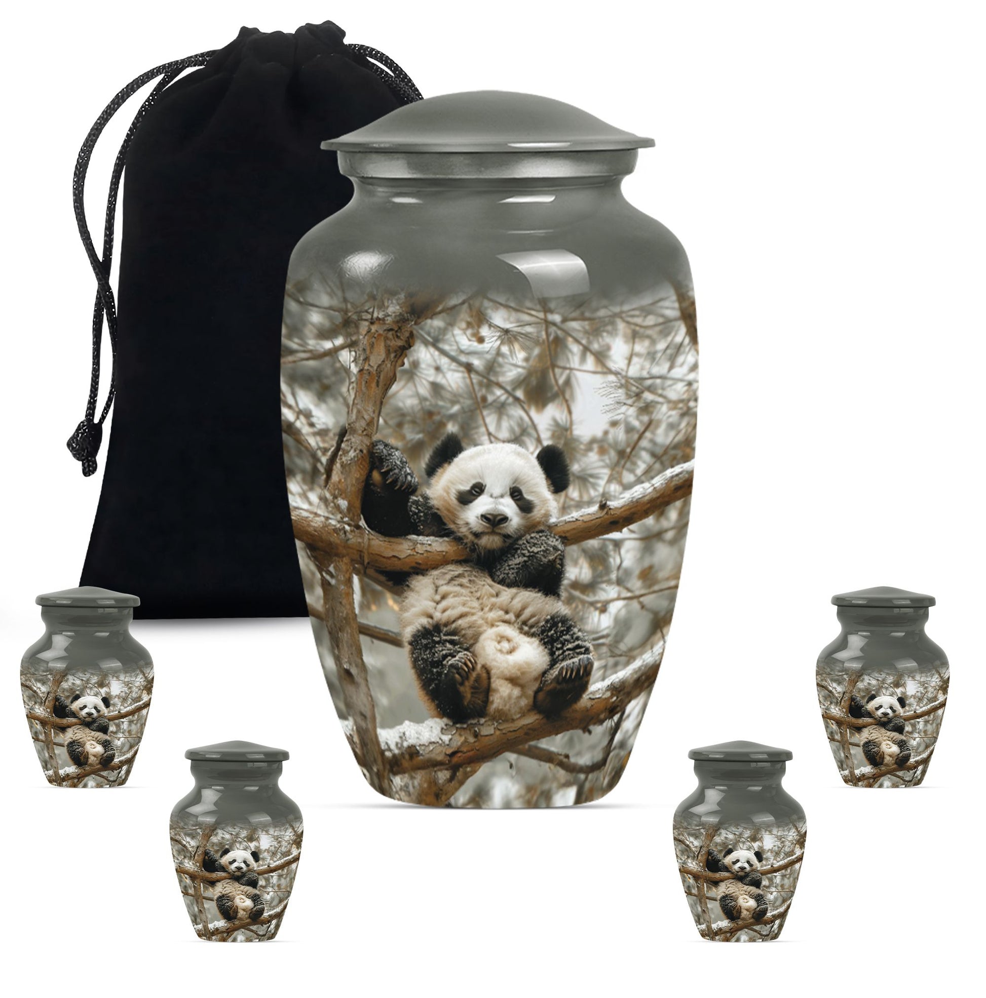 Panda Theme Large Urn With 4 Keepsake Urn