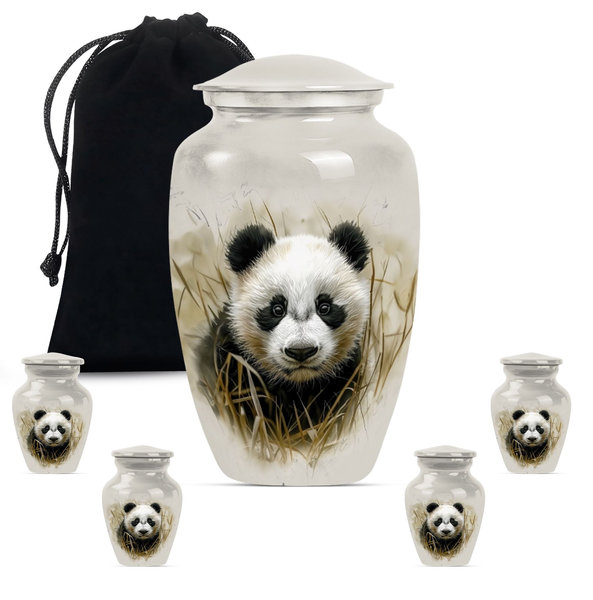 Panda Theme Large Urn With 4 Keepsake Urn